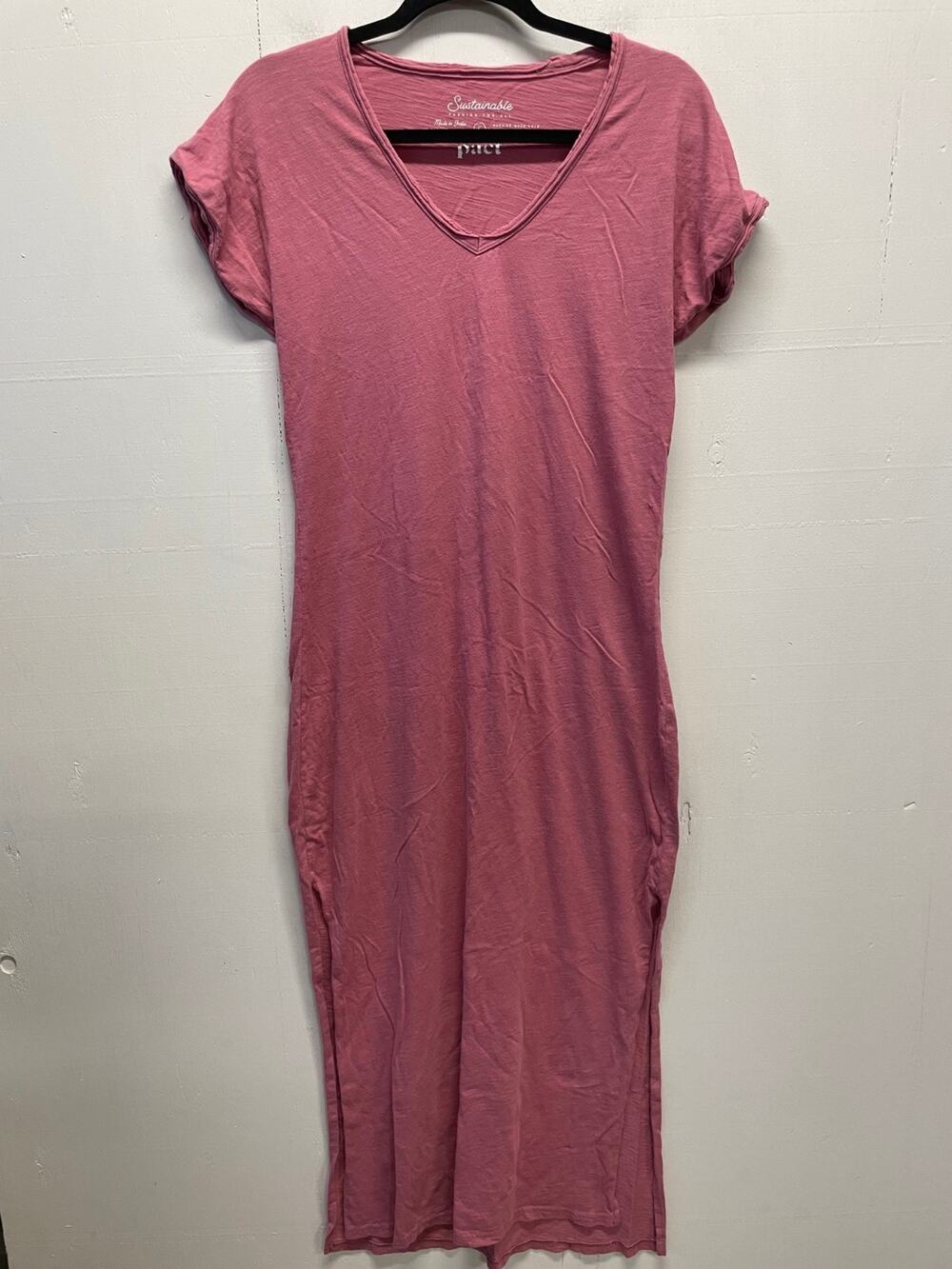 Pact Women's V Neck Maxi Dress Size Small Mauve Pink 100% Organic Cotton